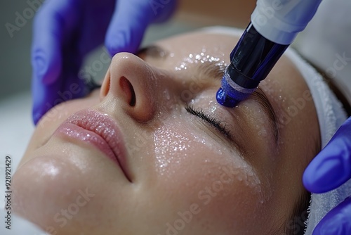 Close-Up of Facial Peeling Treatment Hydro Microdermabrasion at Cosmetic Clinic