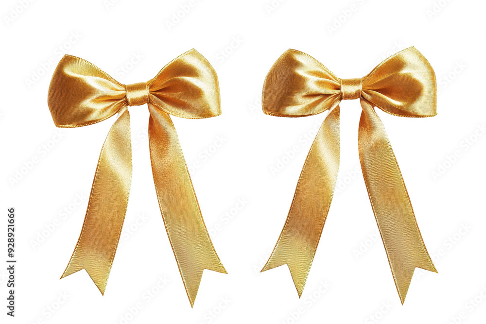 Elegant pair of golden satin bows with long ribbons. Ideal for gift wrapping, decoration, crafts, and festive occasions. Elegant pair of golden satin bows with long ribbons. Ideal for gift wrapping, decoration, crafts, and festive occasions.