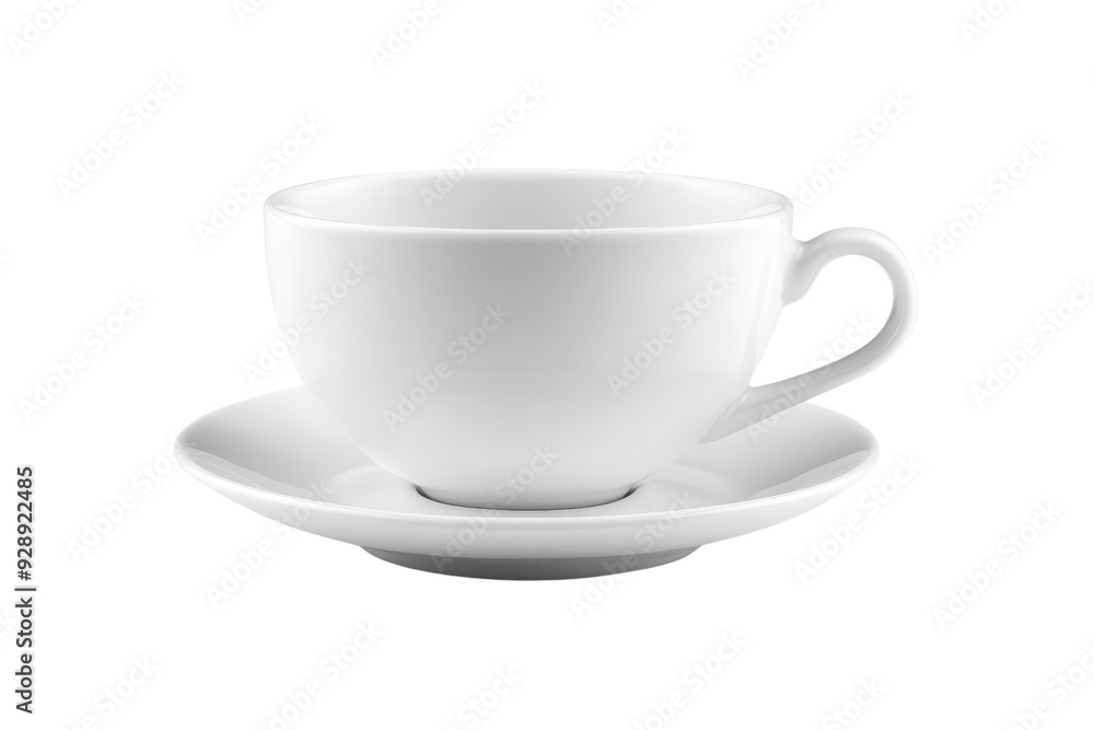 Elegant white ceramic cup with a saucer on a transparent background. Perfect for drinks such as tea or coffee. Isolated and minimalistic design. Elegant white ceramic cup with a saucer on a transparent background. Perfect for drinks such as tea or coffee. Isolated and minimalistic design.