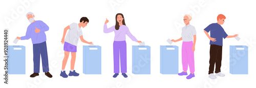 People characters voting participating in politics or president election campaign or referendum