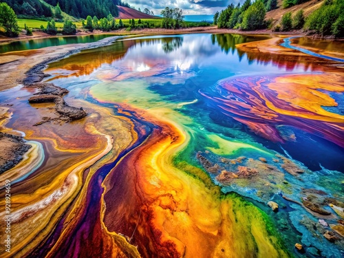 Wallpaper Mural Toxic Tapestry: Poisonous hues, contaminated waters, iridescent sheen, oily slicks, toxic waste Torontodigital.ca