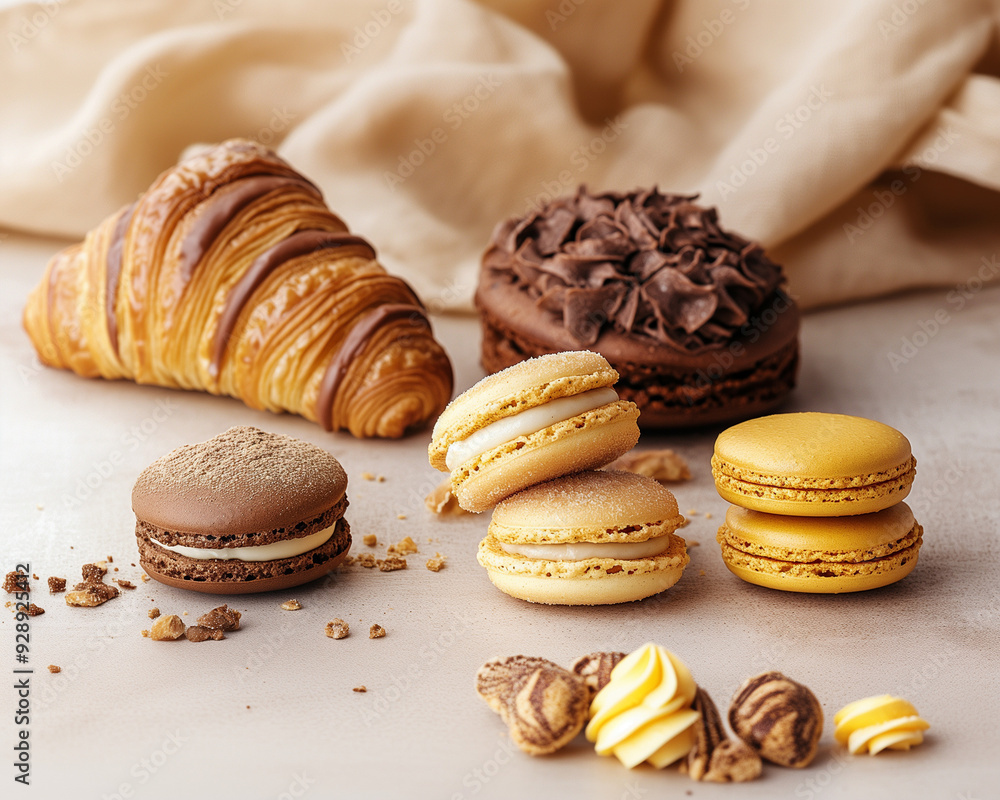 Elegant French Pastries: Macaroons, Croissants, and Delicate Treats in Autumnal Hues Elegant French Pastries: Macaroons, Croissants, and Delicate Treats in Autumnal Hues