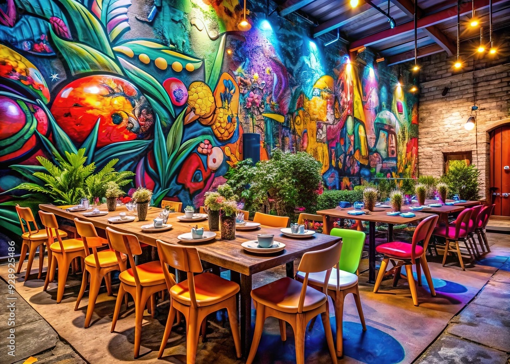 Obraz premium Vibrant Graffiti-Inspired Dinner: Bold colors, street art motifs, and urban textures; energetic and youthful vibe