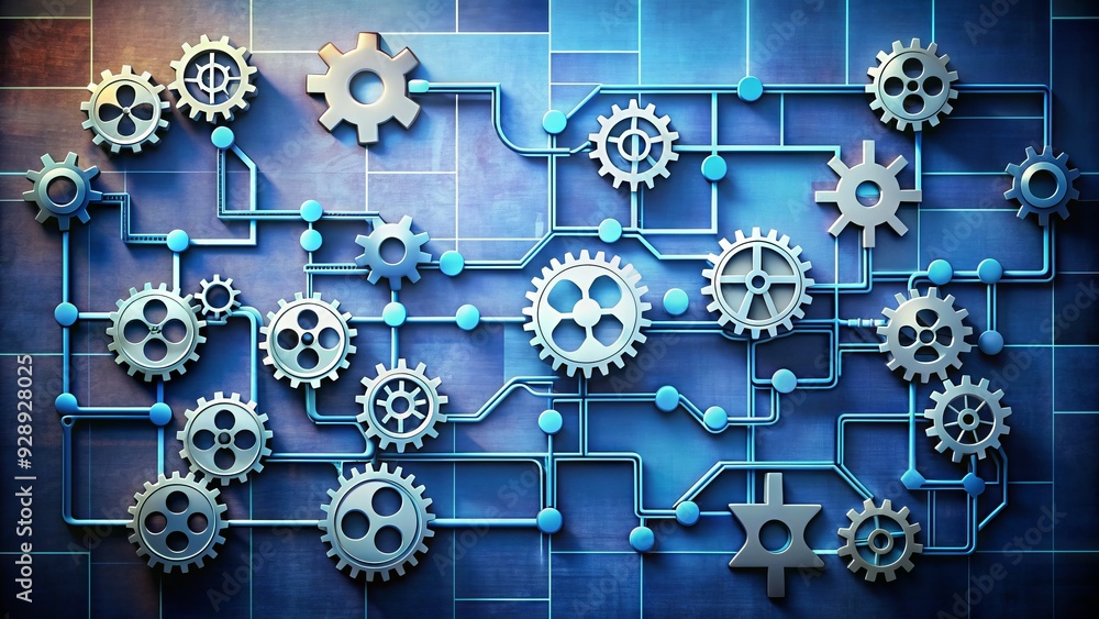 flowchart with gears cogs and puzzle pieces intertwined representing flowchart with gears cogs and puzzle pieces intertwined representing