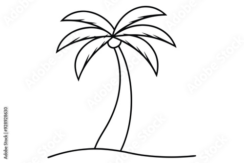 Palm tree with sand line art vector illustration