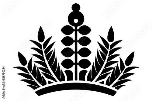  a simple emblem of the Russian folk festival of decorative and applied art golden straw, silhouette black color photo