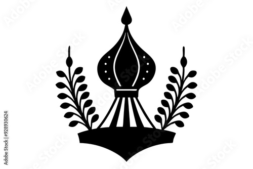  a simple emblem of the Russian folk festival of decorative and applied art golden straw, silhouette black color photo