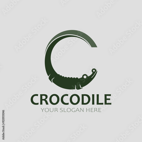 crocodile logo in the shape of the letter C vector