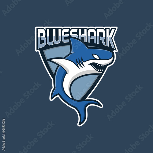 blue shark mascot logo with cartoon style vector
