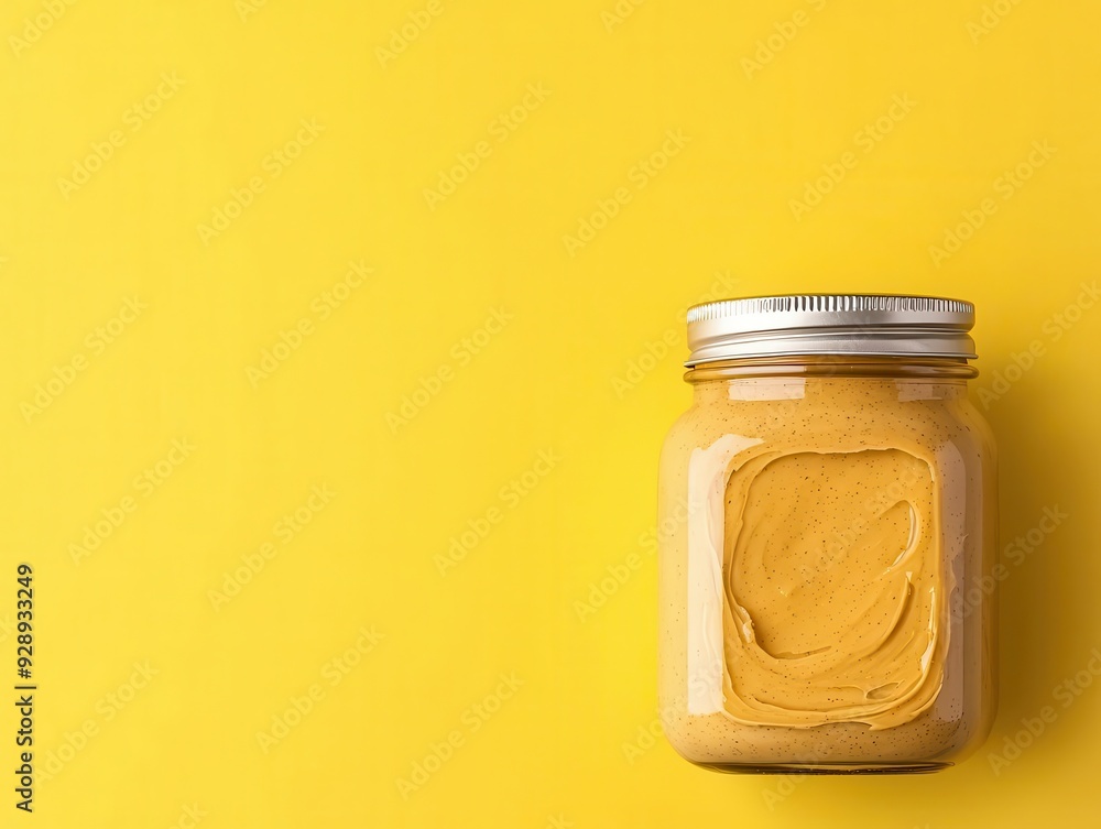 Organic nut butter, jar with spread on bread, 3D illustration Organic nut butter, jar with spread on bread, 3D illustration