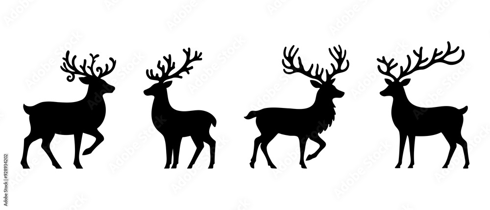 Christmas deer silhouette black filled vector Illustration icon Christmas deer silhouette black filled vector Illustration icon