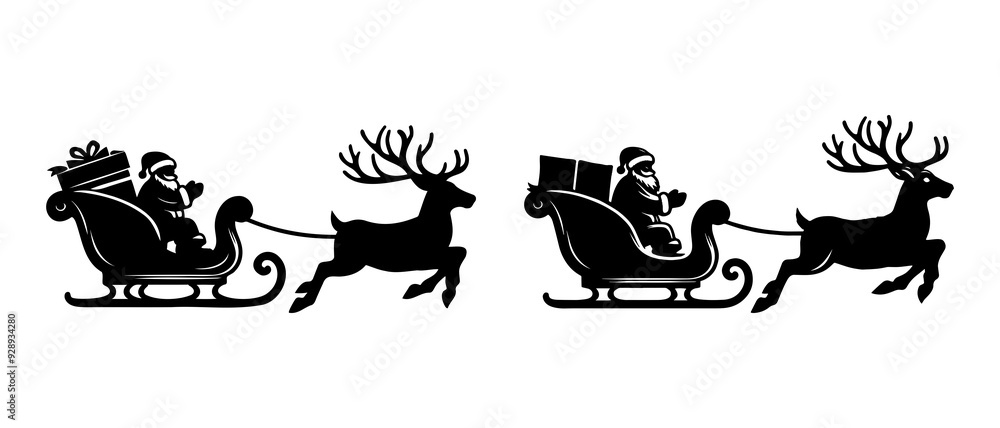 Naklejka premium santa's sleigh silhouette. Santa Claus silhouette black filled vector Illustration icon.