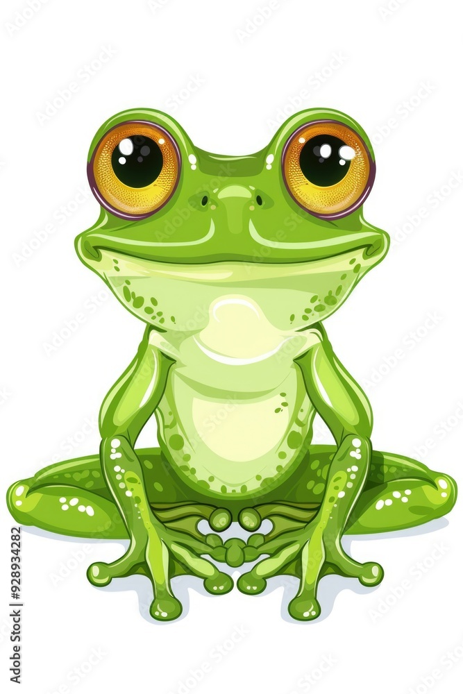 Fototapeta premium Green Frog Sitting on Ground