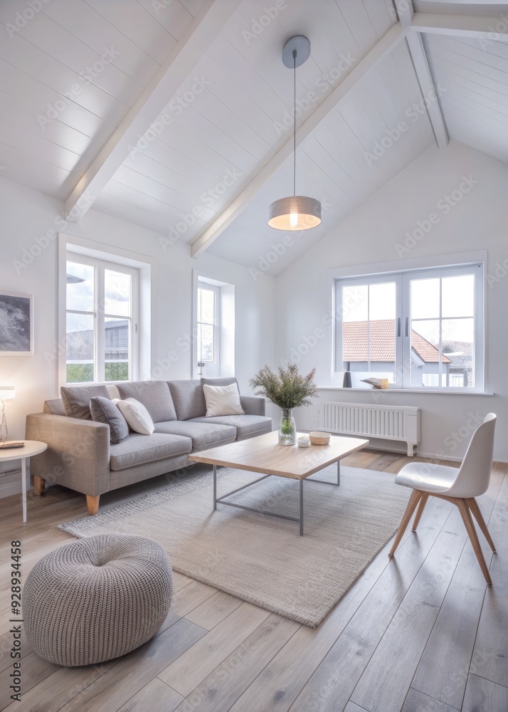 Spacious living room with a modern white sofa Spacious living room with a modern white sofa
