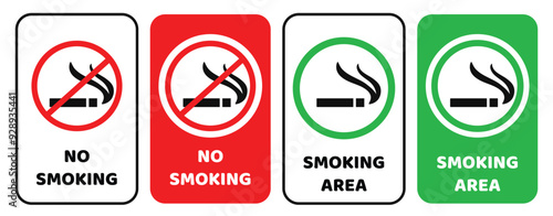 No smoking icons in three different colors and one is represeting smoking area, smoking 