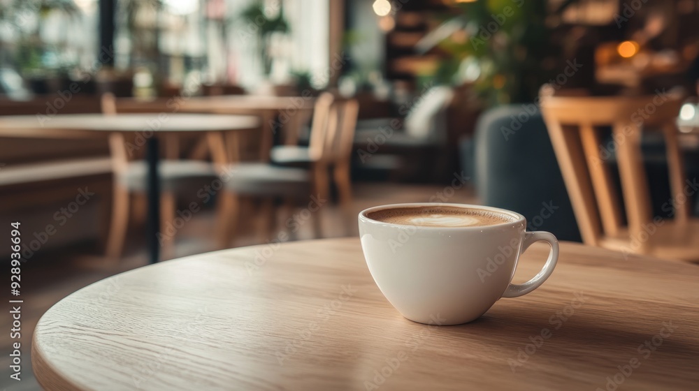 Coffee Cup on Wooden Table in a Cafe Coffee Cup on Wooden Table in a Cafe