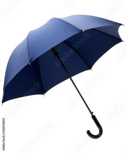 blue umbrella with curved handle isolated on transparent background photo