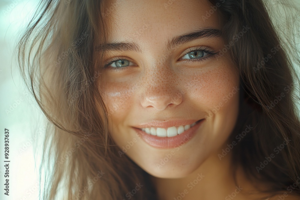 Radiant Young Woman Smiling and Caring for Her Clean Face Radiant Young Woman Smiling and Caring for Her Clean Face