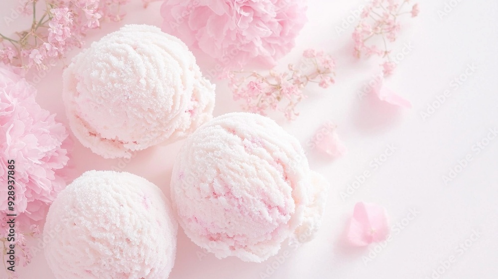 Three bath bombs on white surface with pink carnations Three bath bombs on white surface with pink carnations