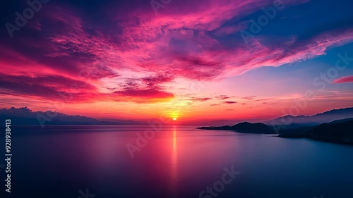 Wallpaper Mural Sun setting over the ocean creating a pink sky Torontodigital.ca