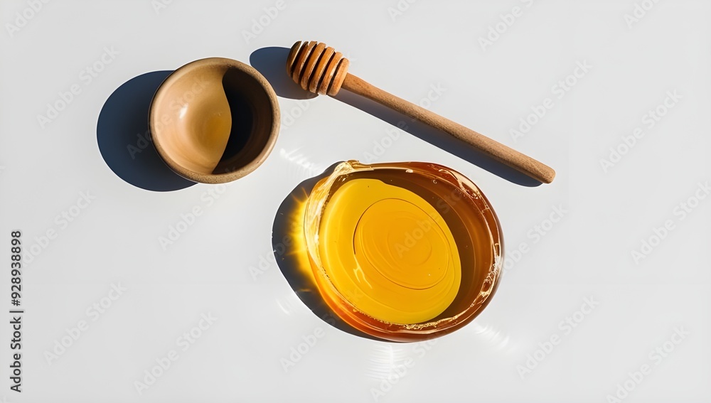 Honey with wooden spoon on white background
Honey with wooden spoon on white background