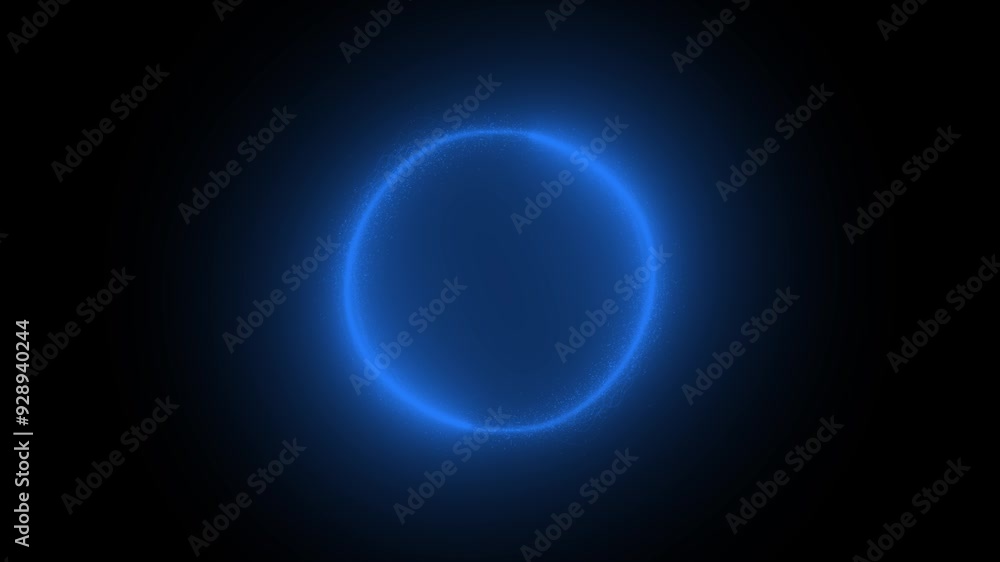 Royal blue glowing particles element rotating in circular motion on black background, element for intro , logo reveal , video opener