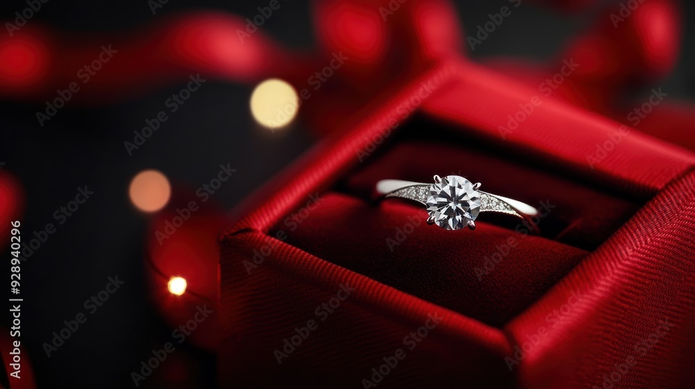 Sparkling Diamond Ring in a Red Velvet Box Sparkling Diamond Ring in a Red Velvet Box