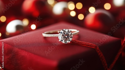 Diamond Engagement Ring on Red Velvet Box