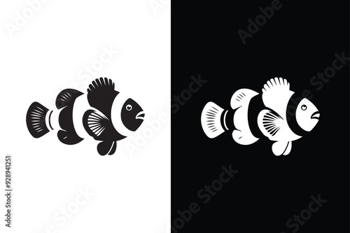 Set of fish. Fish icon vector isolated on white black background.