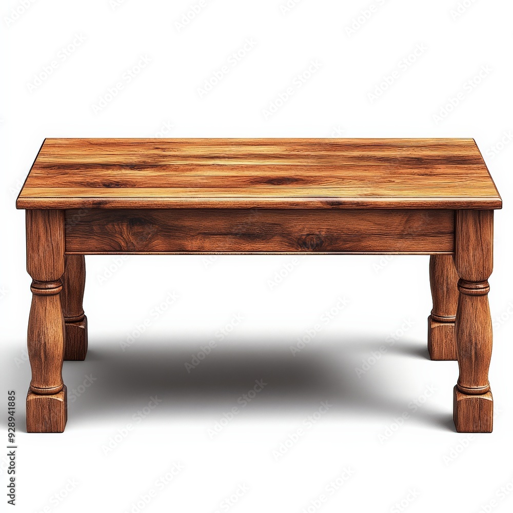 A polished wooden table, furniture element, detailed 3D model, smooth surface with legs, isolated on white background A polished wooden table, furniture element, detailed 3D model, smooth surface with legs, isolated on white background