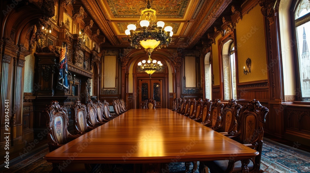Fototapeta premium Grand Meeting Room with Ornate Woodwork