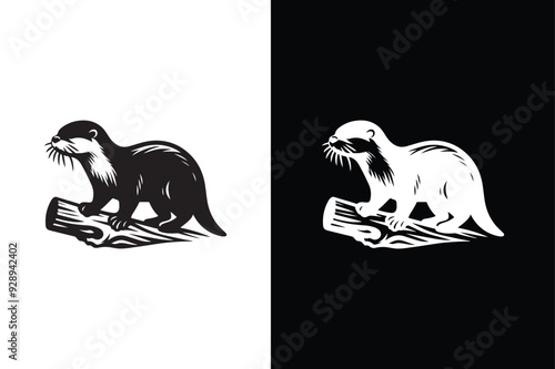 Black silhouette of Sea otter illustration icon vector for logo, isolated on white background.