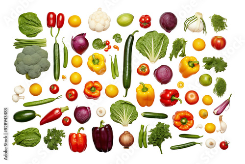 Top view Vegetables on transparent background. Top view. Vegetables related themes. Vegetables sale. Images for graphic designers. Isolated Vegetables. PNG cutout. For flyers. Agriculture. 