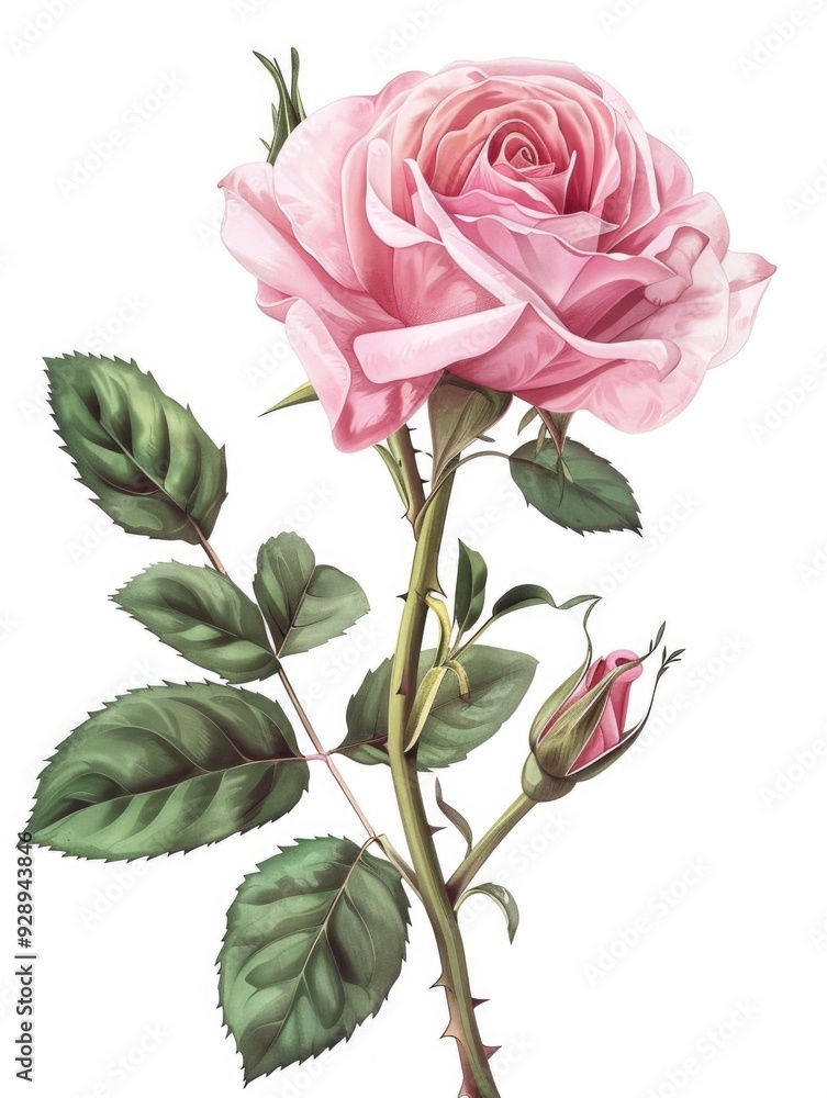 Pink rose with green leaves Pink rose with green leaves