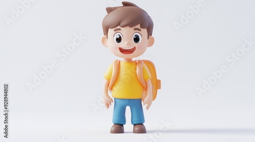 Cheerful Animated Boy with Backpack in Casual Outfit, Ready for Adventure