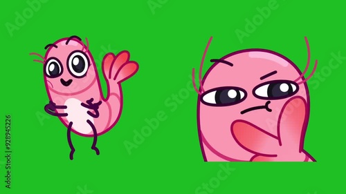 Shrimp spoiling himself sticker and shrimp thinking sticker on green screen chromakey background Rendering of 3D people in chromakey animation photo