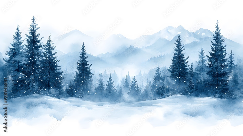 Winter background in watercolor style featuring a peaceful snowy scene. Winter background in watercolor style featuring a peaceful snowy scene.