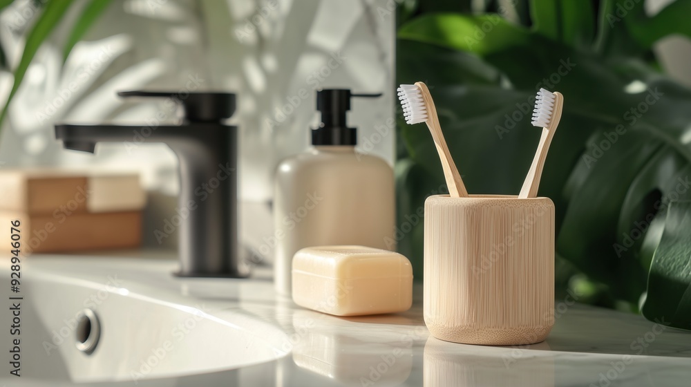 Eco-friendly toothbrushes and soap dispenser Eco-friendly toothbrushes and soap dispenser