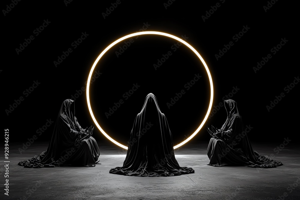 A minimalist portrayal of a coven practicing sorcery A minimalist portrayal of a coven practicing sorcery