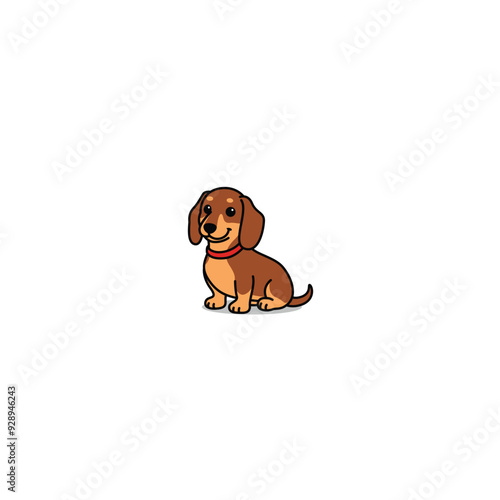 Cute dachshund dog sitting cartoon, vector illustration