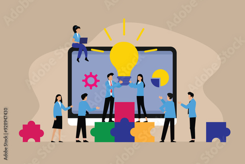 Website construction, UI and UX design and programming. Working in a team of web designers and developers 2d flat vector illustration