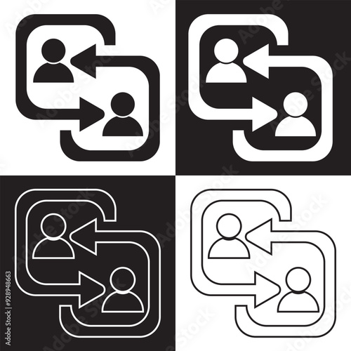 Replace person, staff change, replace worker simple line icon set on white and black  background. vector illustration. EPS 10