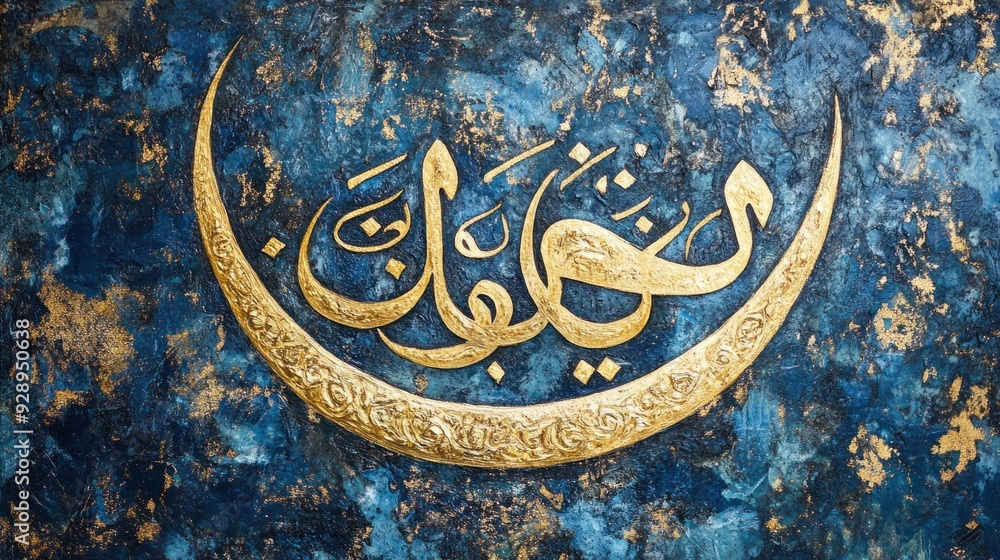 Islamic Calligraphy Art with Crescent Moon and Golden Arabic Script ...