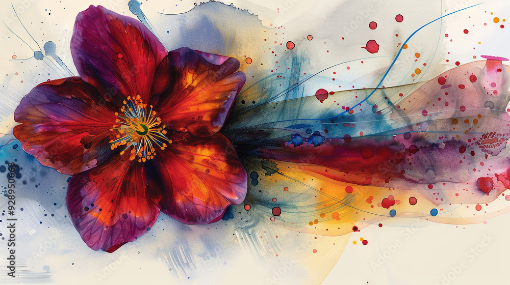 Red flower with paint splatters and multicolored petals Red flower with paint splatters and multicolored petals