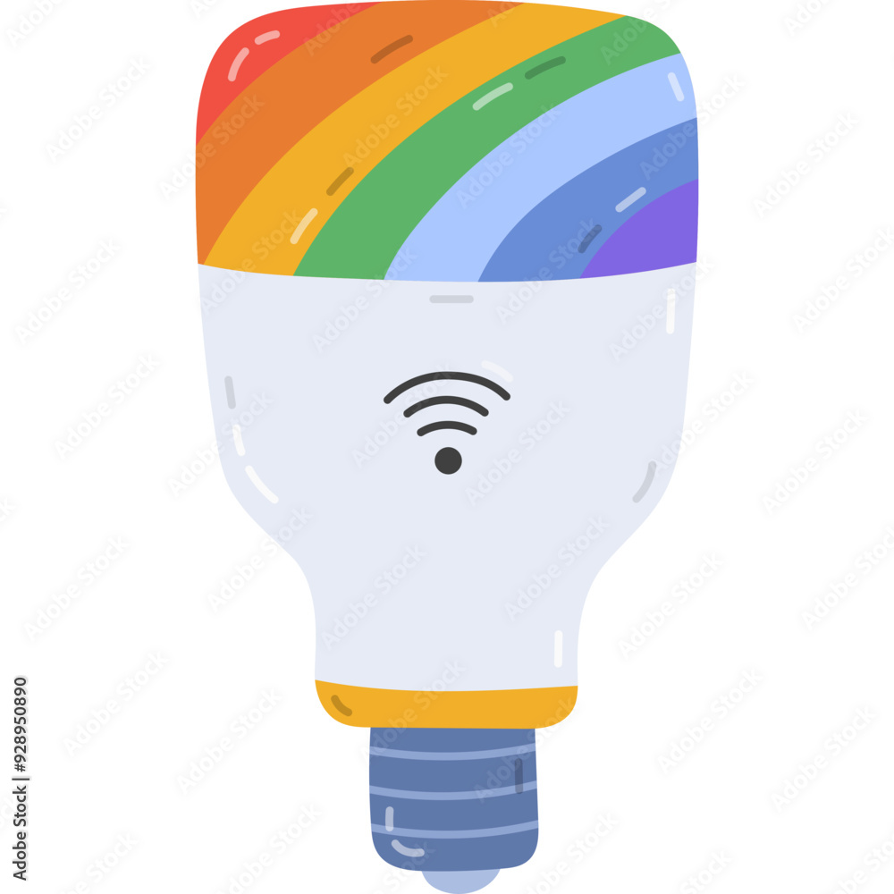 Cute cartoon smart lamp with rainbow light and wi-fi for wireless control home technique via phone. Hand drawn intelligence electronic light bulb. Internet of things device for automation housework. Cute cartoon smart lamp with rainbow light and wi-fi for wireless control home technique via phone. Hand drawn intelligence electronic light bulb. Internet of things device for automation housework.