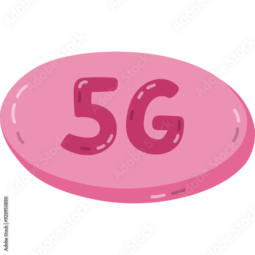 Cute cartoon 5G high speed wireless internet icon in volume bubble. Hand drawn fast network connection and broadcast technology isolated on white background. Internet of things concept.