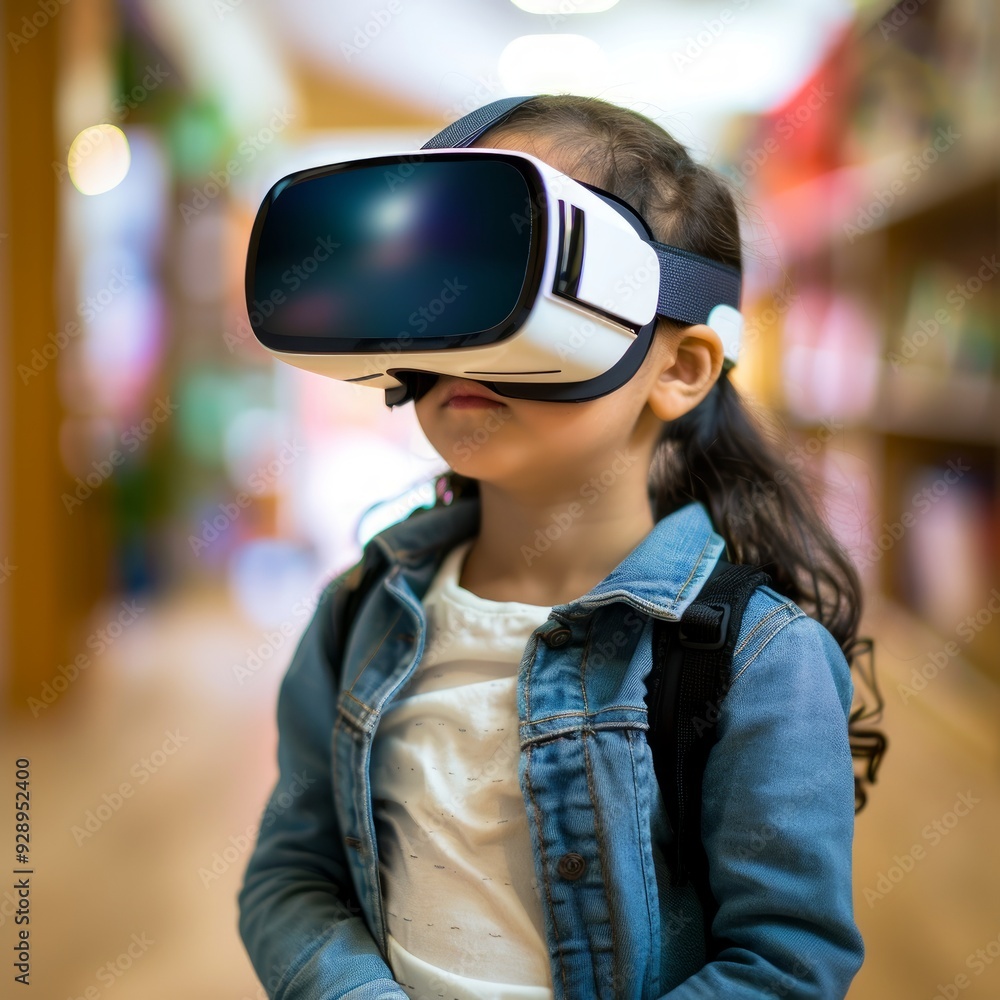 view of young child student with vr glasses view of young child student with vr glasses