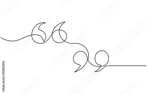 quote mark icon symbol one line drawing, Single continuous line drawing of a quote mark

