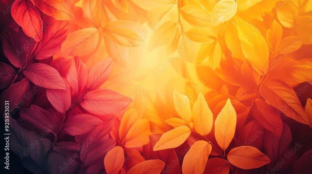 Fototapeta premium Seasonal digital artwork featuring autumn leaves in warm hues of orange, yellow and red.