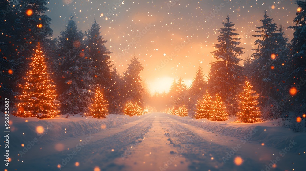 Lively Christmas and New Year composition featuring a bright winter scene with decorated trees and snow-covered landscapes, ideal for holiday posters or cards. Lively Christmas and New Year composition featuring a bright winter scene with decorated trees and snow-covered landscapes, ideal for holiday posters or cards.